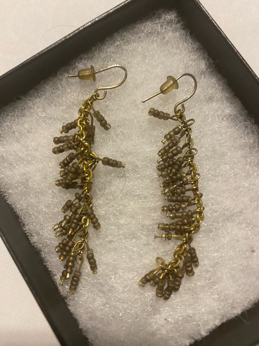Hand Crafted Gold Beaded Fringe Dangle Earrings
